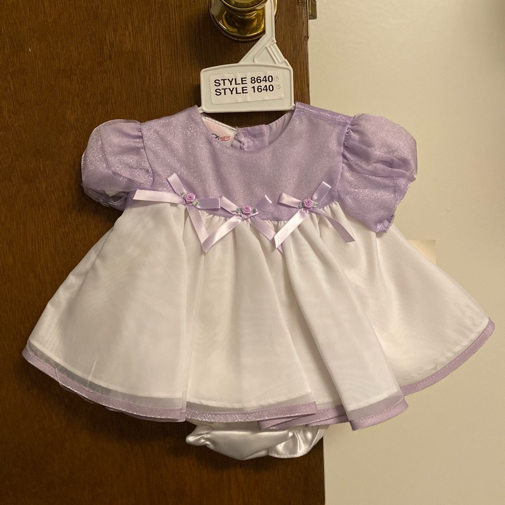 Purple and White Baby Dress with Bows Size 3-6 month